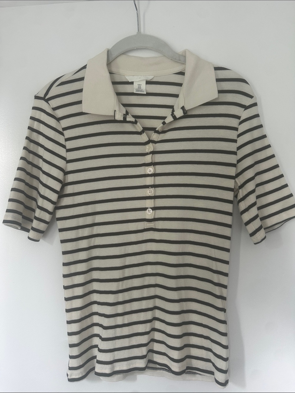 Striped Polo Tee in Cream and Black